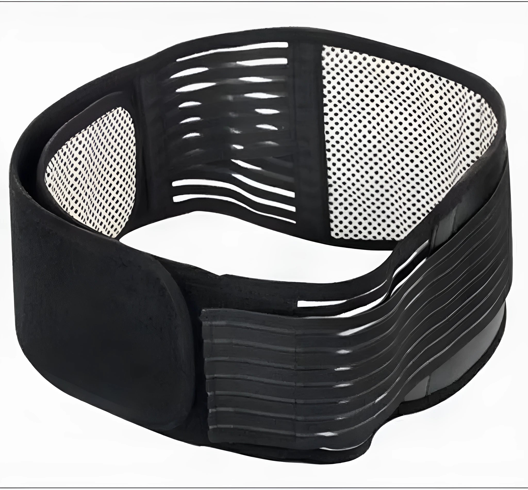 Self-heating waist protection fixed belt in elastic cloth shown in black and beige colours
