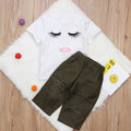 Pudcoco white girl set with eyelash short sleeve top and ripped trousers on child model