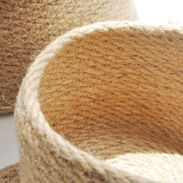 Japanese style linen fabric storage basket with a dustproof cover in three sizes.