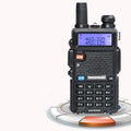 Baofeng UV-5R black handheld walkie talkie with dual antenna and 128 channel LCD screen