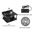 Black miniature precision table saw with sliding mechanism and 110mm blade