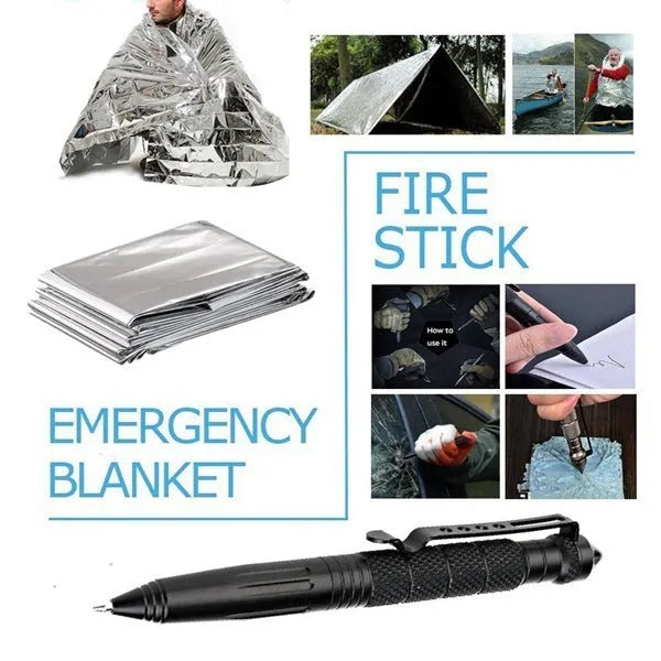 13-piece outdoor survival treasure box with aluminium case containing emergency tools and equipment