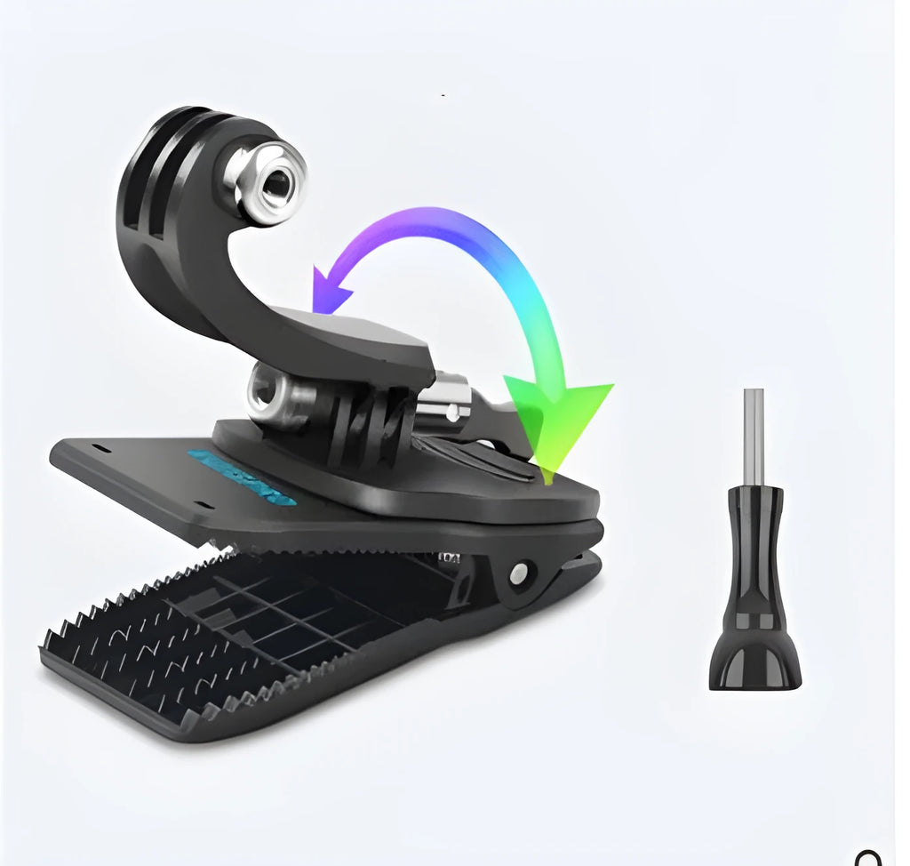 360-degree rotating backpack clip mount for GoPro and compatible action cameras