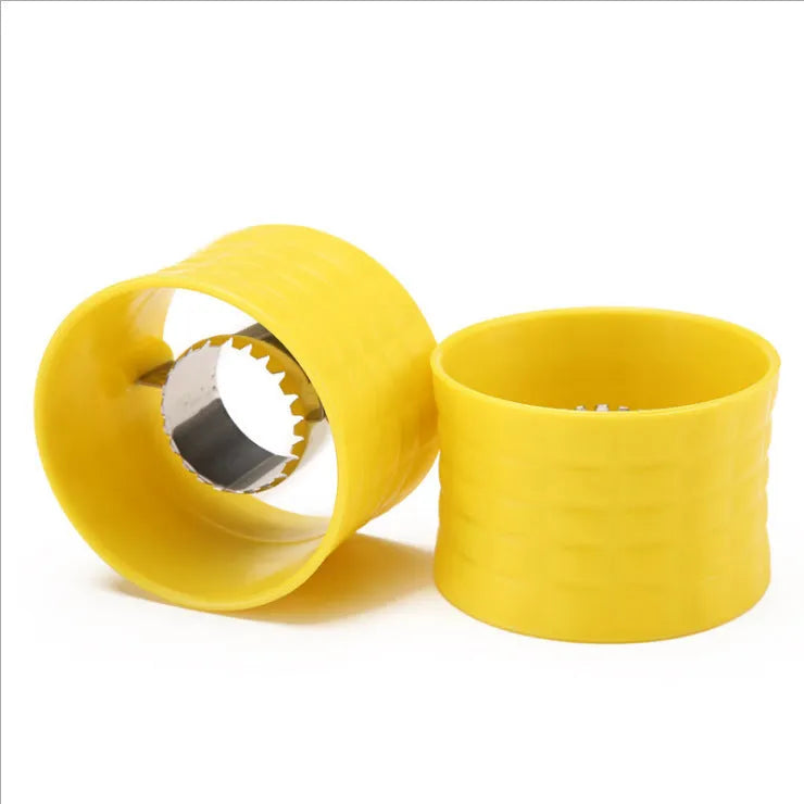 Yellow manual corn thresher kitchen gadget with corn-shaped PP handle.