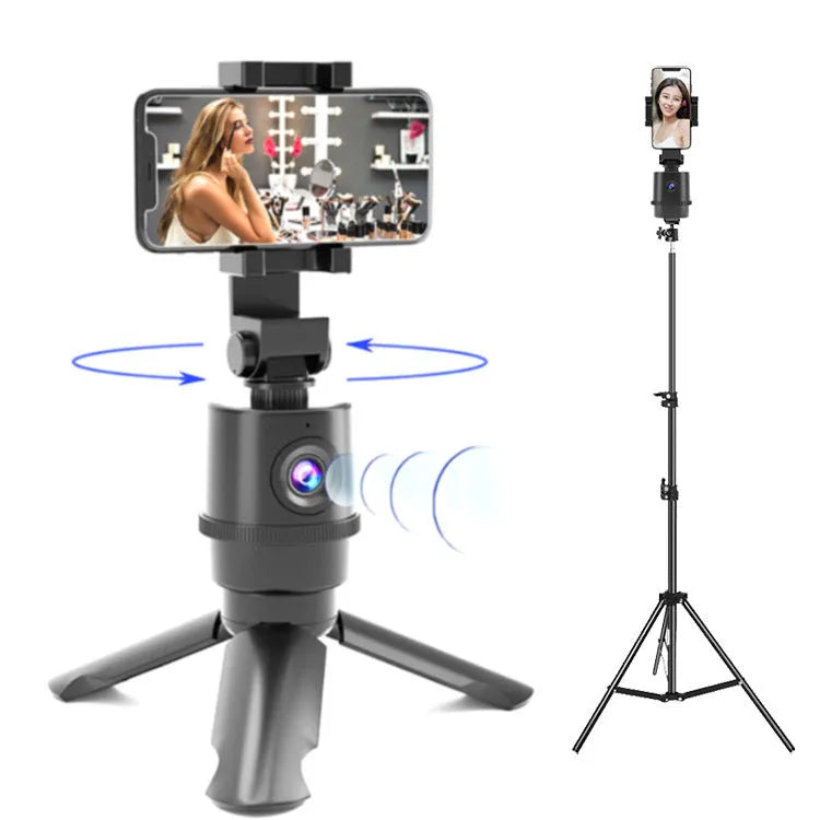 AI tracking smartphone bracket with 360-degree rotation on black stand