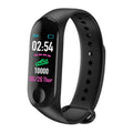 M3 smart bracelet with colour screen showing fitness metrics on a black TPE strap.
