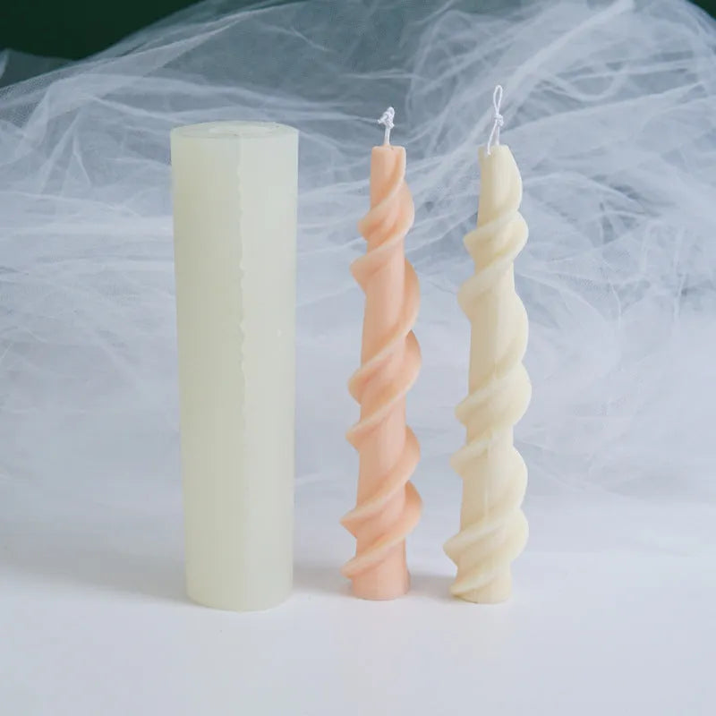 Spiral lace rod silicone candle mould for making decorative pillar candles