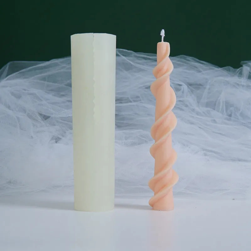 Spiral lace rod silicone candle mould for making decorative pillar candles
