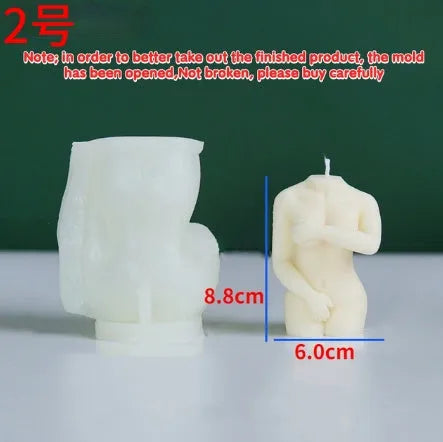 Silicone mould for making candles shaped like a detailed female body, shown in three design variations.