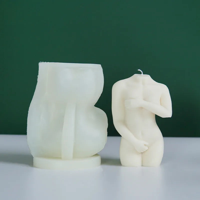 Silicone mould for making candles shaped like a detailed female body, shown in three design variations.
