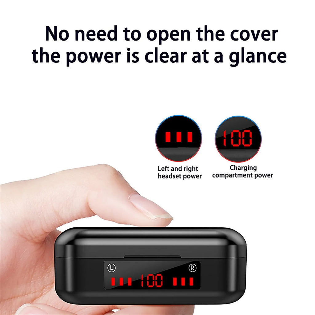 V7 LED button version true wireless Bluetooth earphones with charging case and three silicone ear cap sizes
