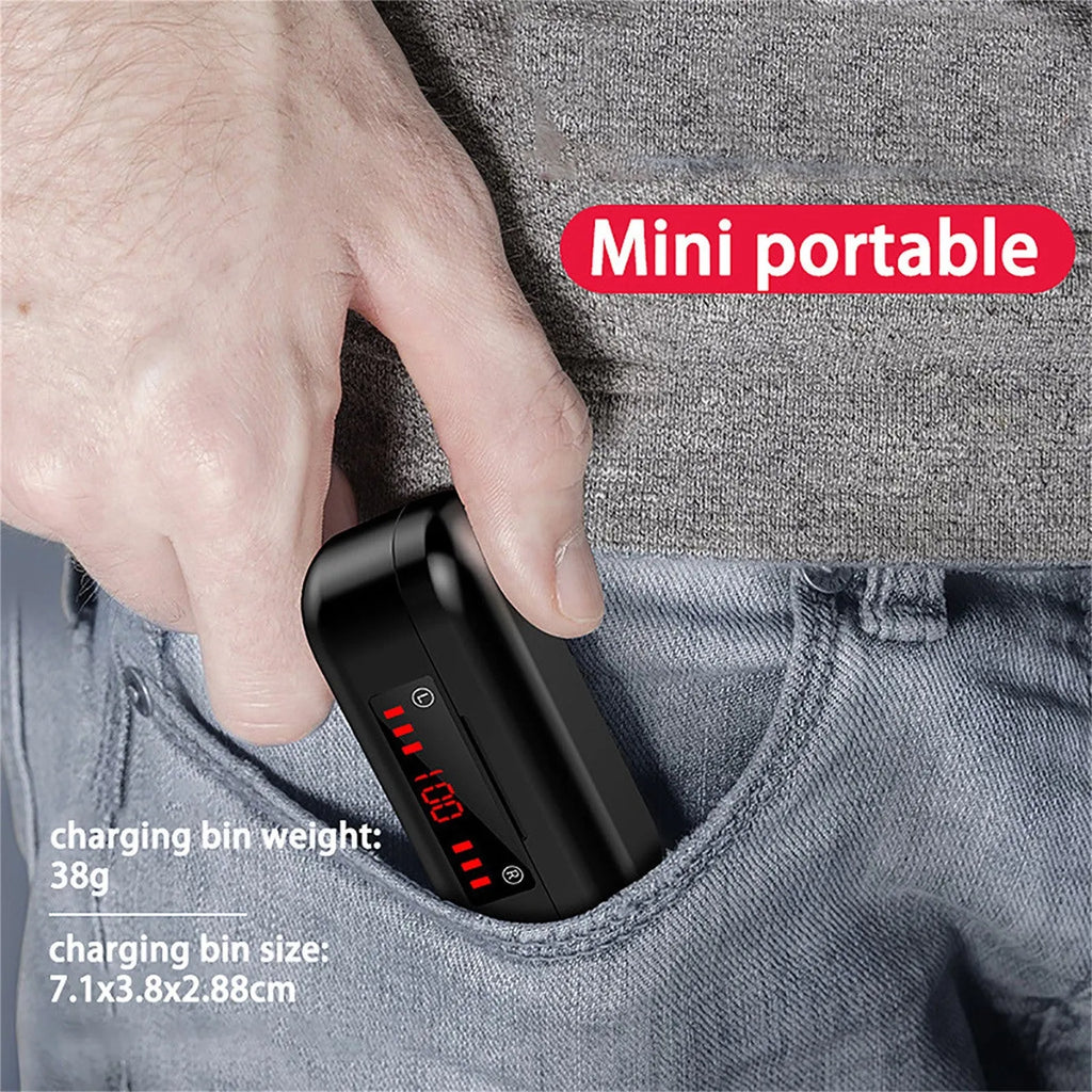V7 LED button version true wireless Bluetooth earphones with charging case and three silicone ear cap sizes