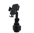 Black ABS plastic car phone holder with adjustable arm and rotation on a car air vent.