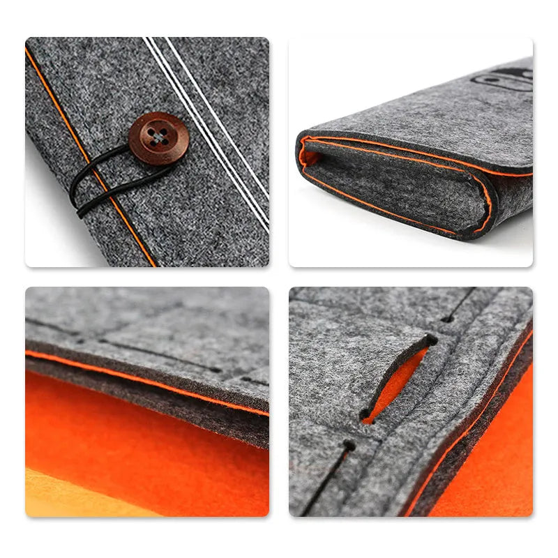 Black Nintendo Switch felt pouch bag showing game card slots and double layer storage compartments