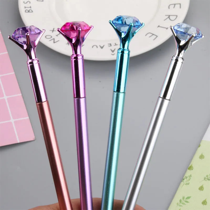 Small fresh metallic diamond gel pen with multicolour diamond tip and black ink, 17cm plastic body