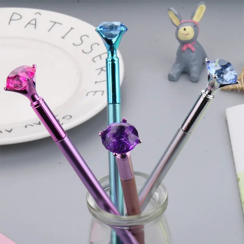 Small fresh metallic diamond gel pen with multicolour diamond tip and black ink, 17cm plastic body