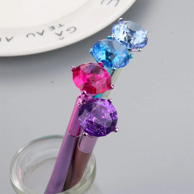 Small fresh metallic diamond gel pen with multicolour diamond tip and black ink, 17cm plastic body