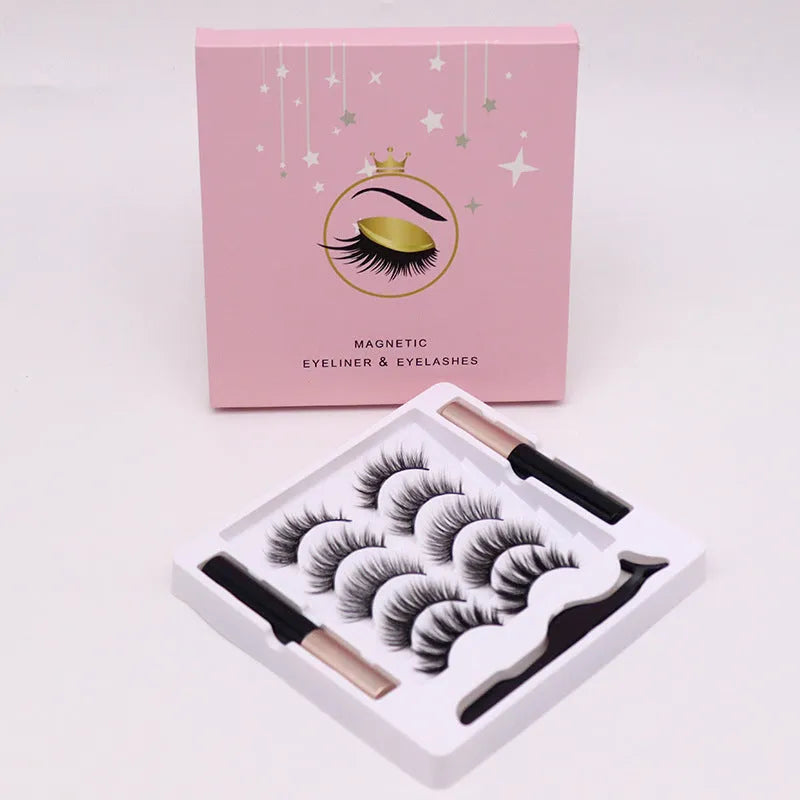 Magnetic false eyelashes and dual-purpose eyeliner set in packaging