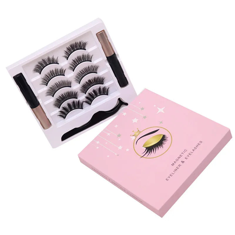 Magnetic false eyelashes and dual-purpose eyeliner set in packaging