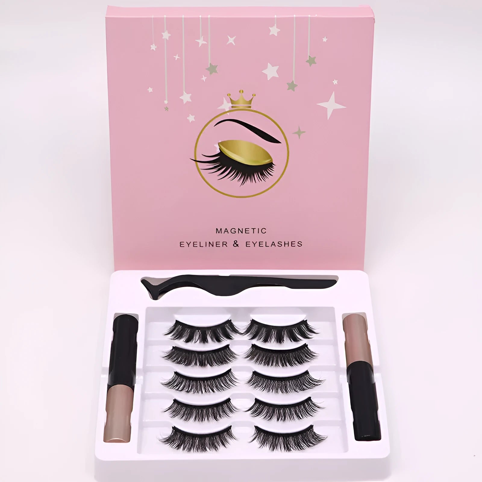 Magnetic false eyelashes and dual-purpose eyeliner set in packaging