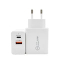 White and black 18W USB-C PD fast wall chargers with US and European plug options