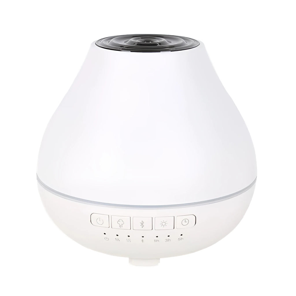 White circular Bluetooth humidifier aroma diffuser with essential oil fragrance function