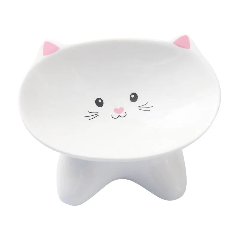 Small ceramic cat face shape pet food bowl in white porcelain for cats and dogs