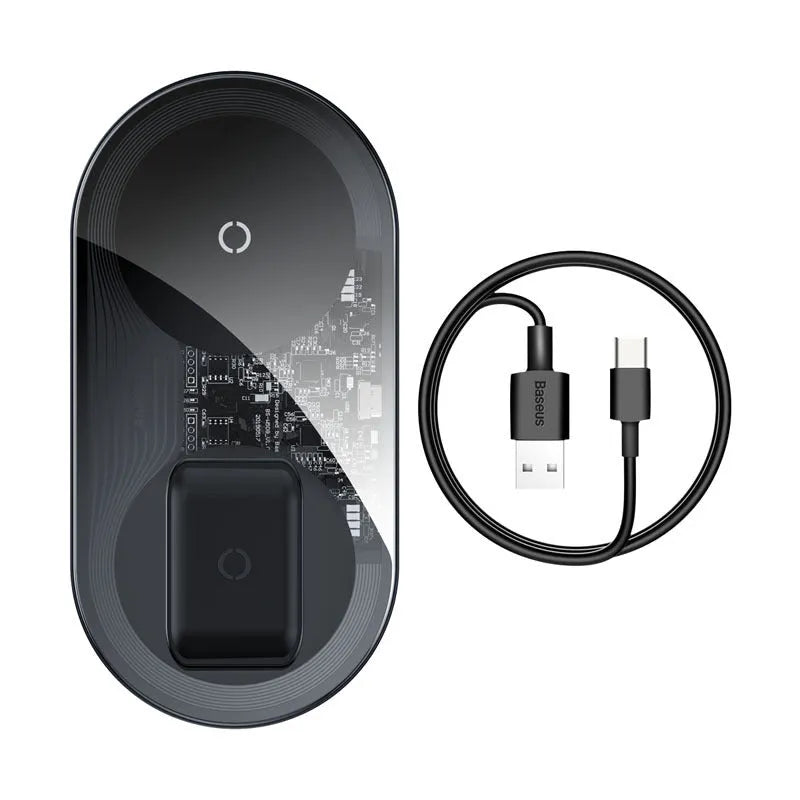 Baseus Minimalist 2-in-1 wireless charging pad for phone and AirPods in three colours.