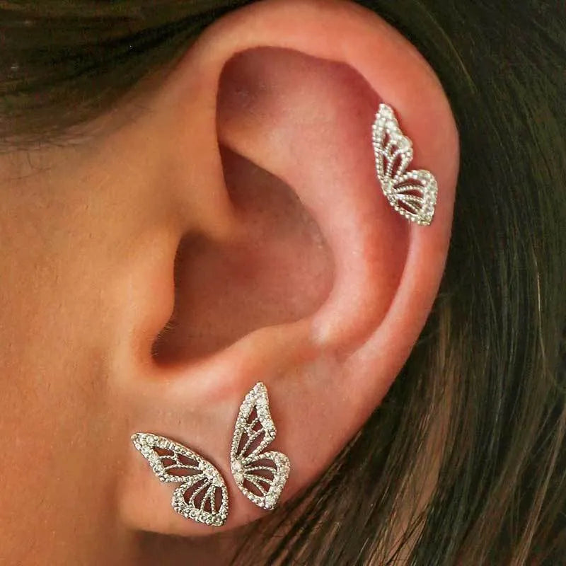 Exaggerated Bohemian Crystal Butterfly Earrings Metal European American Style Women Butterfly Design Electroplating Finish Gold Rose Gold Silver Colour Options Left Right Pair Earrings x1 Pair Party Accessories