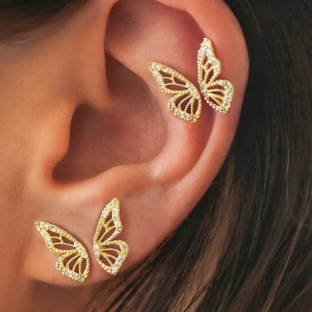 Exaggerated Bohemian Crystal Butterfly Earrings Metal European American Style Women Butterfly Design Electroplating Finish Gold Rose Gold Silver Colour Options Left Right Pair Earrings x1 Pair Party Accessories