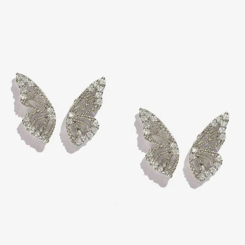 Exaggerated Bohemian Crystal Butterfly Earrings Metal European American Style Women Butterfly Design Electroplating Finish Gold Rose Gold Silver Colour Options Left Right Pair Earrings x1 Pair Party Accessories