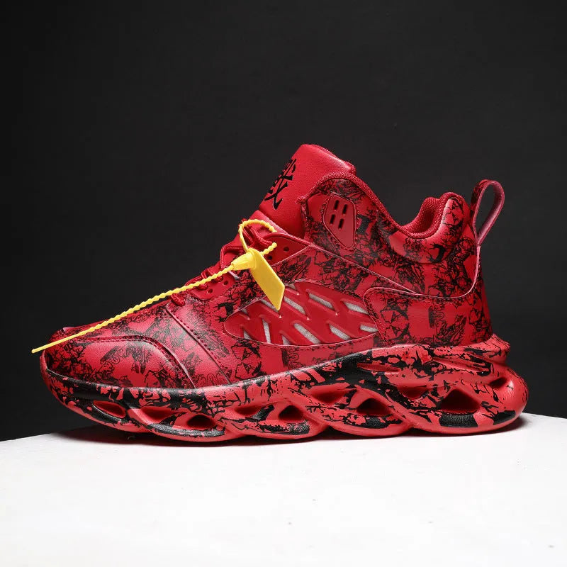 Men's high-top basketball shoes with camouflage pattern and rubber sole
