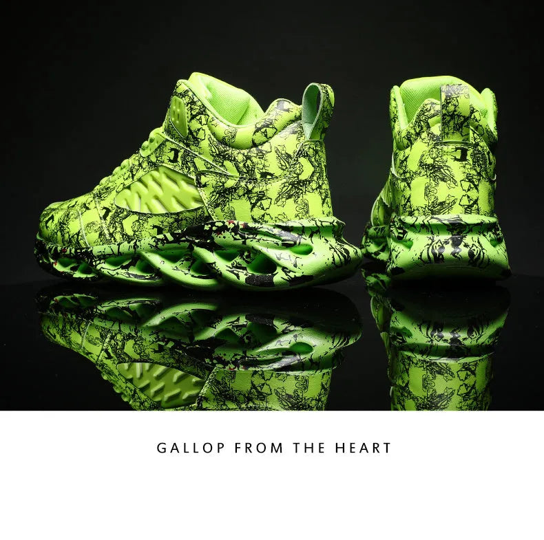 Men's high-top basketball shoes with camouflage pattern and rubber sole