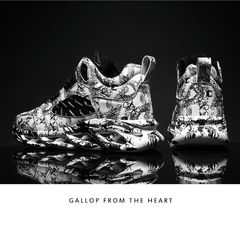 Men's high-top basketball shoes with camouflage pattern and rubber sole