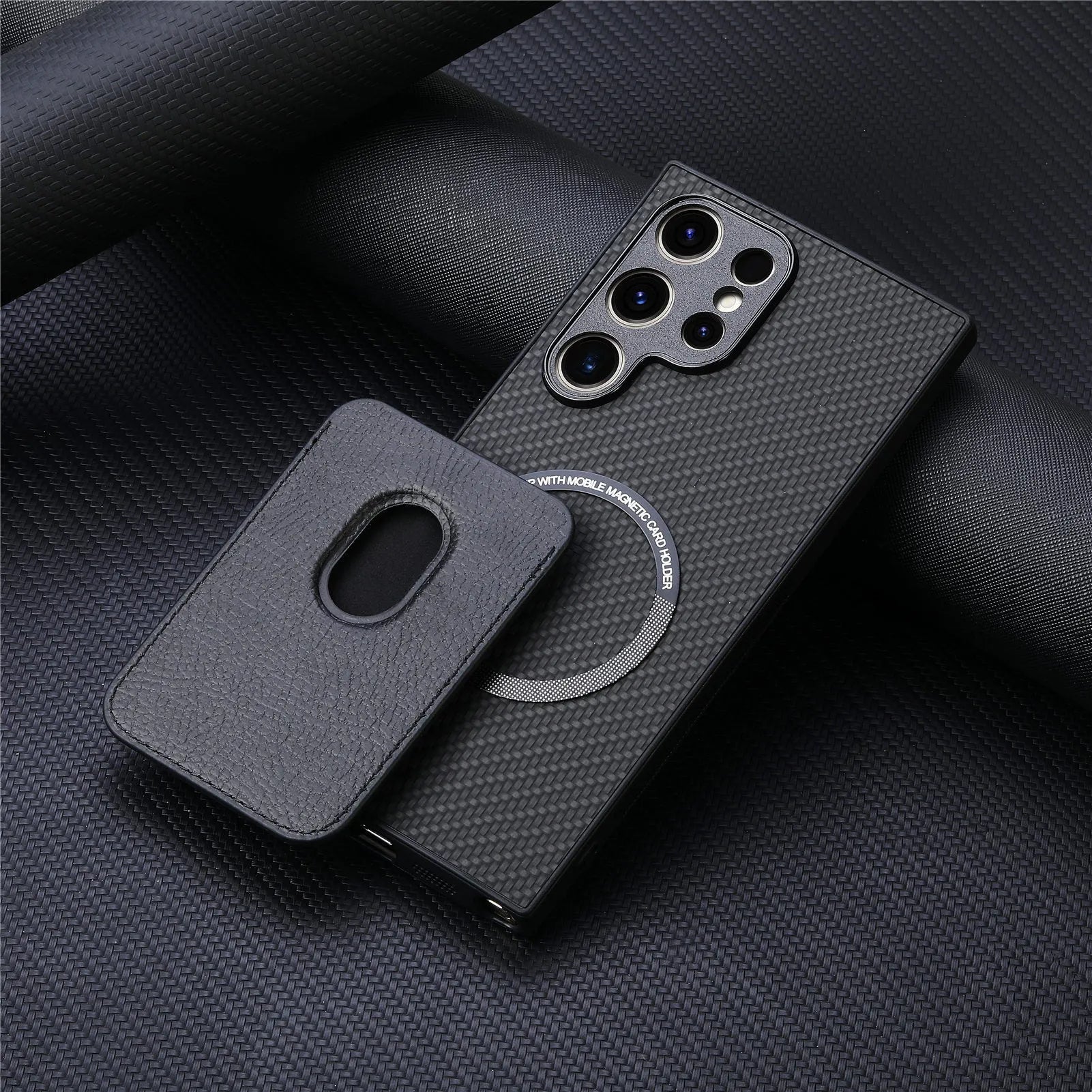 Two-in-one Magsafe card holder leather phone case for Samsung in black and other colours