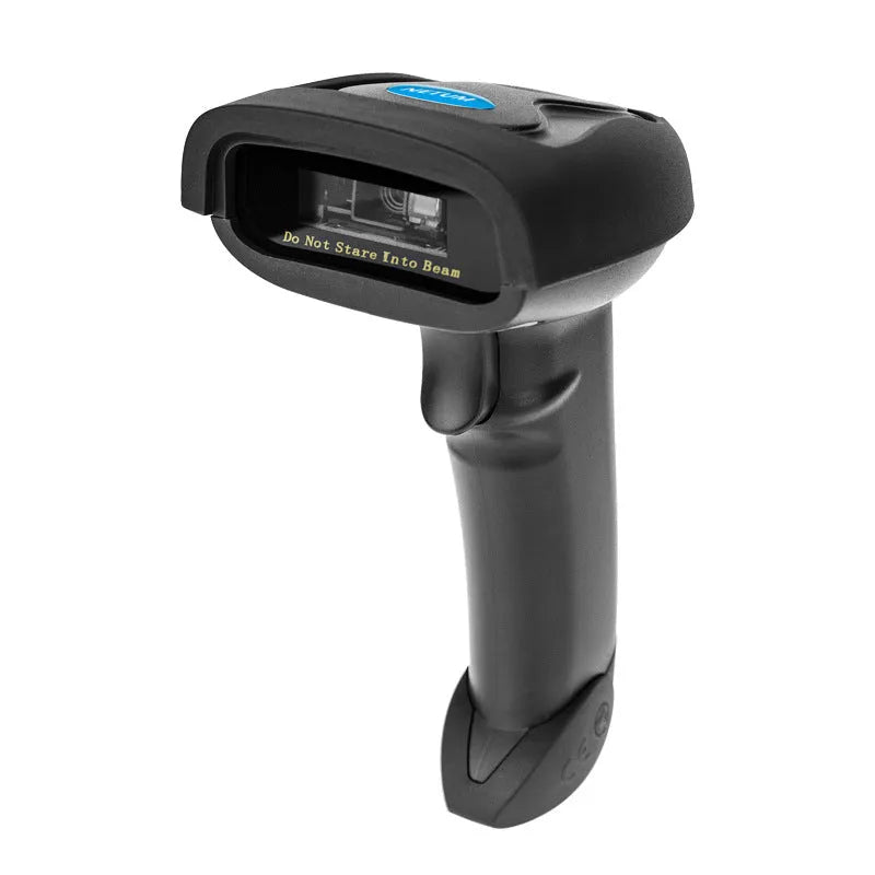 Black wireless handheld barcode scanner with USB charging port