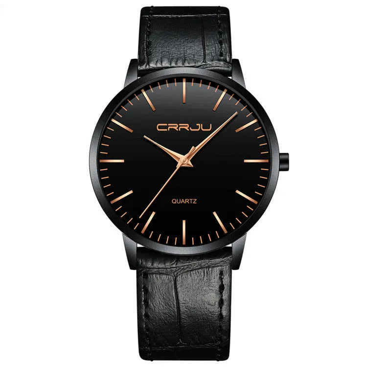 Casual men's and women's quartz watch with alloy case on a black mesh strap, showing a black dial.