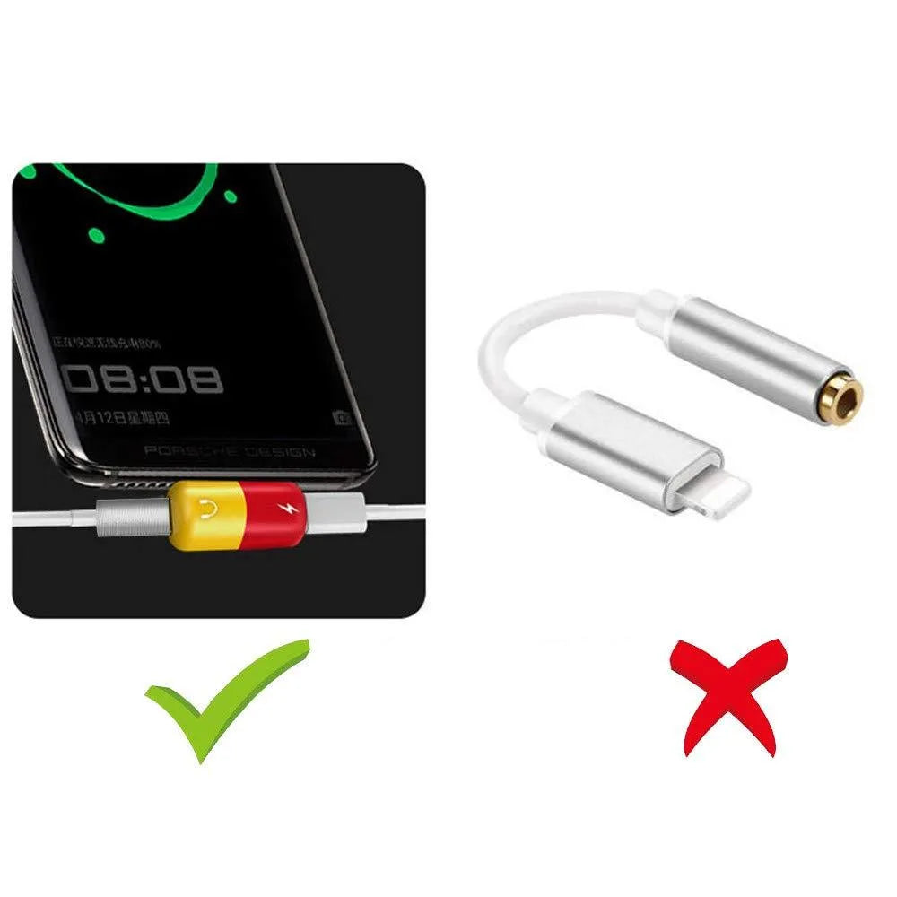 Blue and yellow 2-in-1 charging audio adapter for Huawei and Honor phones with 3.5mm jack