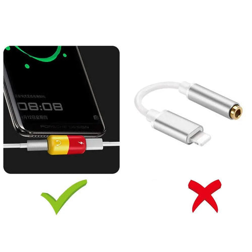 Blue and yellow 2-in-1 charging audio adapter for Huawei and Honor phones with 3.5mm jack