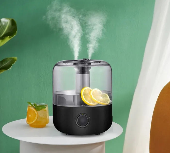 Black or white 3-litre ultrasonic humidifier with compact design and quiet operation.