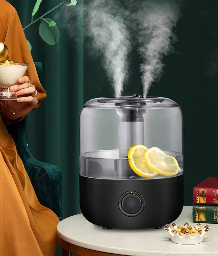 Black or white 3-litre ultrasonic humidifier with compact design and quiet operation.