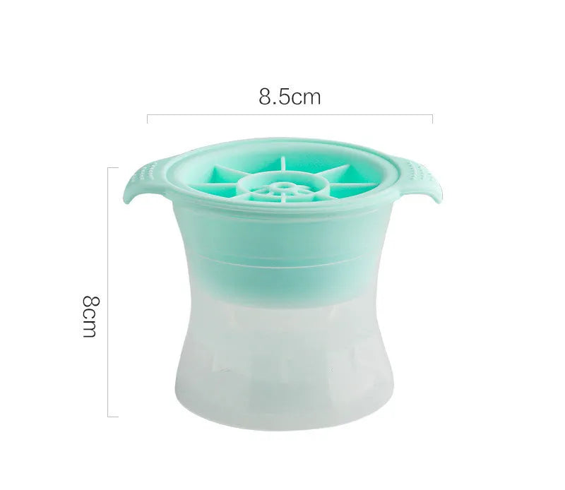 Silicone ice tray producing large ice hockey artefacts and geometric ice cubes in multiple colour variations