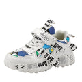 Kids' velcro sports sneakers in beige blue, white red, and bright red colours with thick rubber soles