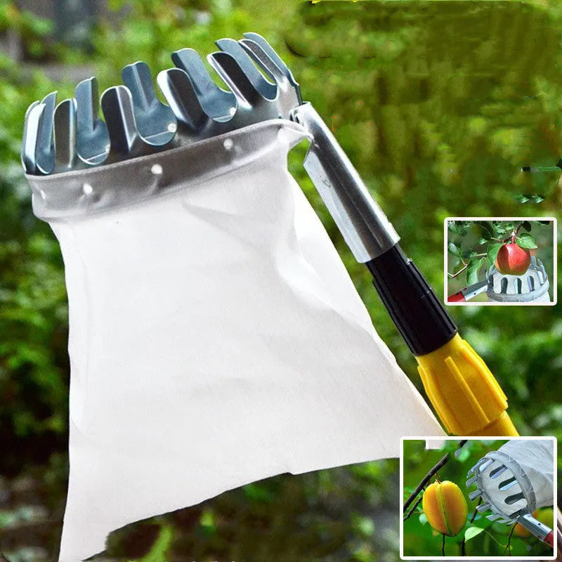 Steel frame fruit picker head basket catcher with cloth bag for harvesting garden fruits