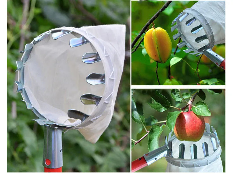 Steel frame fruit picker head basket catcher with cloth bag for harvesting garden fruits