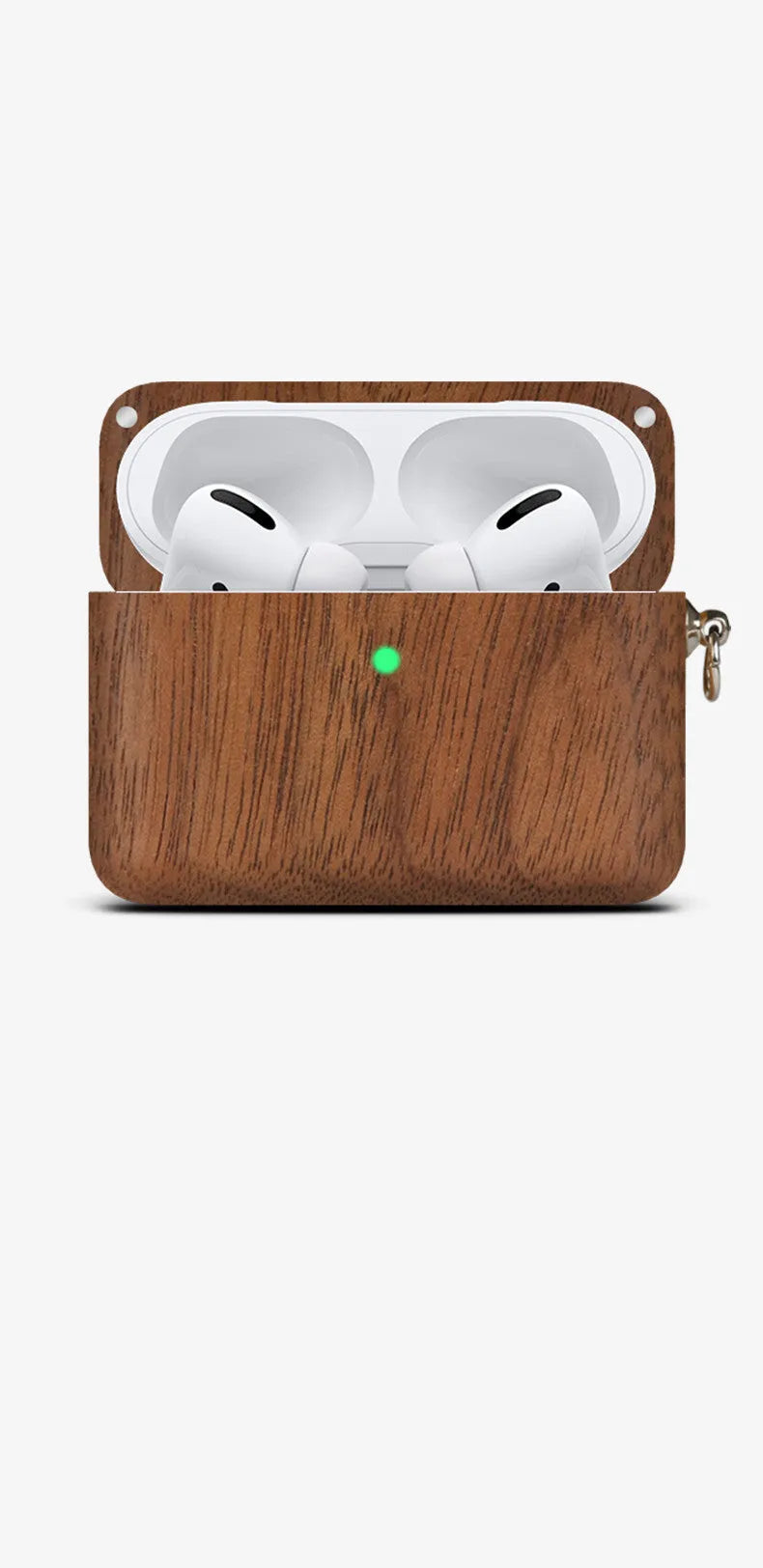 Bluetooth wireless earphones with a solid wood shell in a choice of natural finishes, compatible with Apple iPhones.