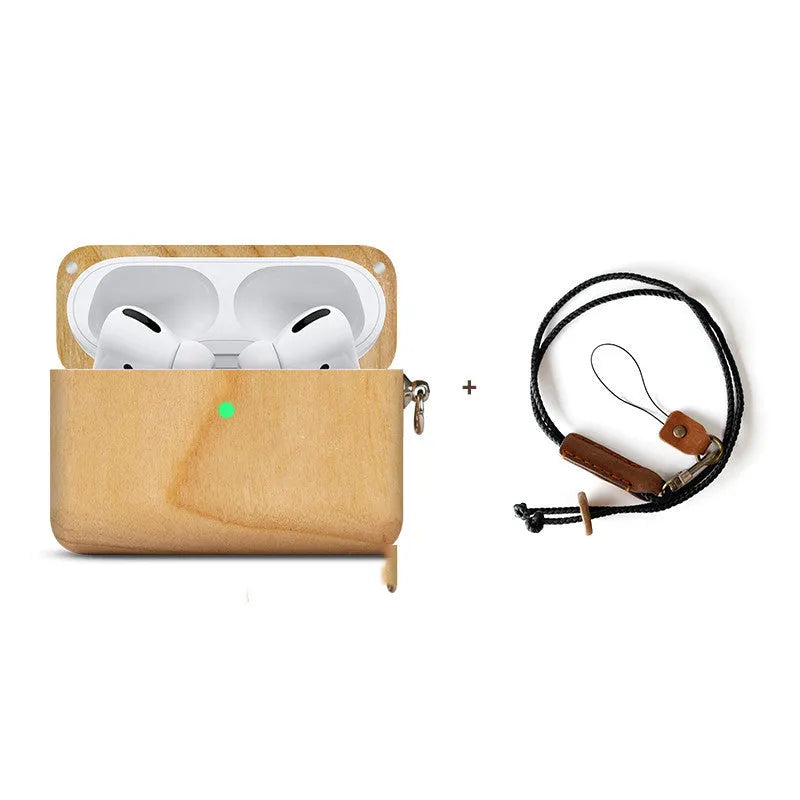 Bluetooth wireless earphones with a solid wood shell in a choice of natural finishes, compatible with Apple iPhones.