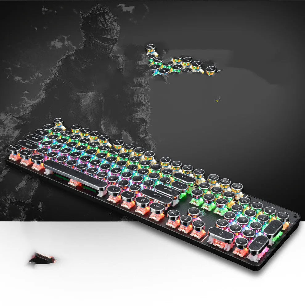 Metal backlit mechanical keyboard with 107 keys and USB connection in green axis variant