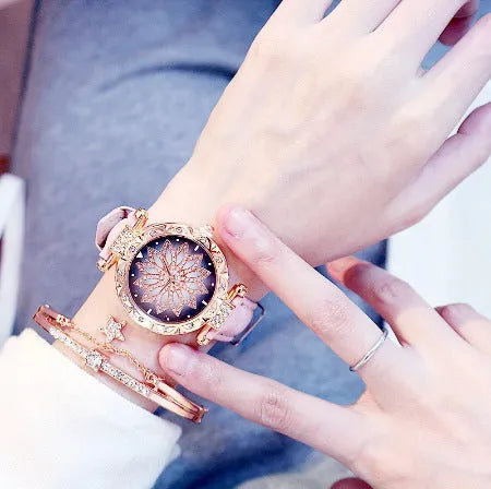 Women's fashion watch with diamond decoration on round dial, available in nine colours with waterproof 30 metre rating