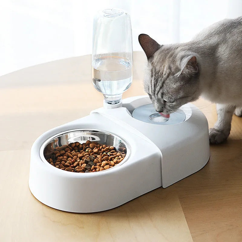 Anti-overturning plastic pet food bowl in blue with non-slip base on tile floor